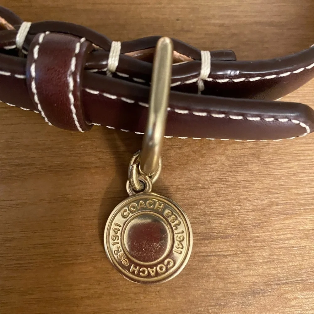 COACH New Turn Lock Brass Brown Leather Dog Collar- Rare Find